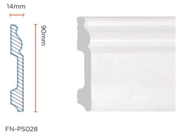 PS Skirting Board for Flooring 90*14mm FN-PS028 PS Skirting Board for Flooring 90*14mm FN-PS028